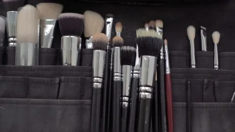 Set professional makeup brushes. Make-up artist tools for decorative cosmetics 動画素材 161088499