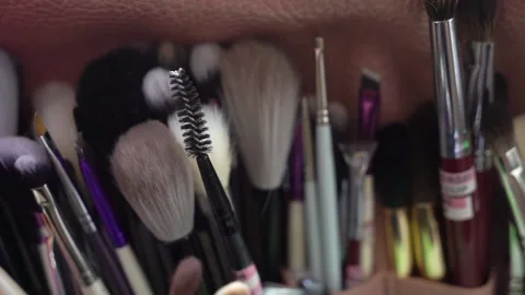Set professional makeup brushes. Make-up artist tools for decorative cosmetics Video stock 166584793