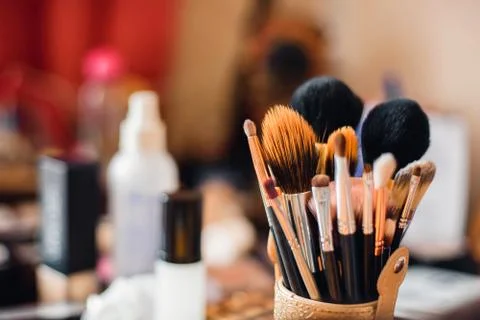 Set of professional makeup brushes Stock Photos