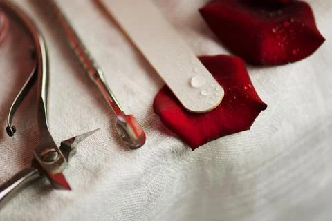 Set of professional manicure tools. Making painted nails with nail polish. Na Stock Photos