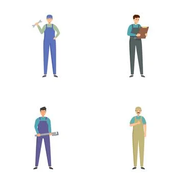 Set of professional mechanics in uniform with tools Stock Illustration
