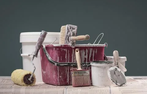 Set of professional painter tools Stock Photos