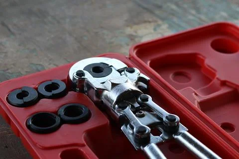 Set of professional plumbing tools for pipe installation Stock Photos