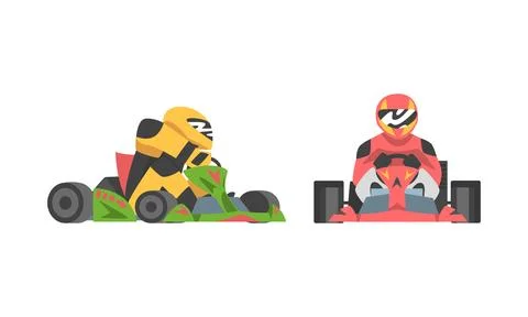 Set of professional racing driver in uniform sitting in race car cartoon vector Stock Illustration