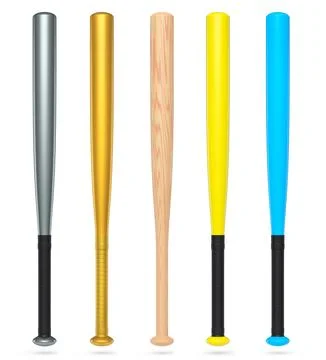 Set of professional softball or baseball bats isolated on white background. Stock Illustration
