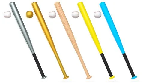 Set of professional softball or baseball bats isolated on white background. Stock Illustration