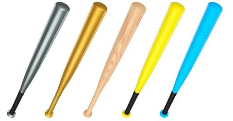 Set of professional softball or baseball bats isolated on white background. Stock Illustration