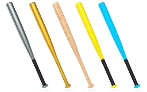 Set of professional softball or baseball bats isolated on white background. Stock Illustration