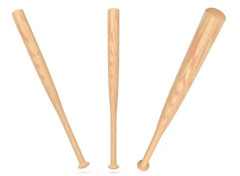 Set of professional softball or baseball bats isolated on white background. Stock Illustration