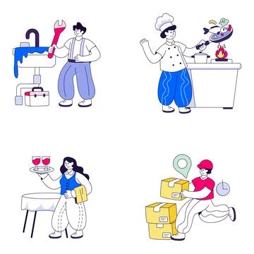 Set of Professions and Occupation Flat Illustrations 스톡 일러스트