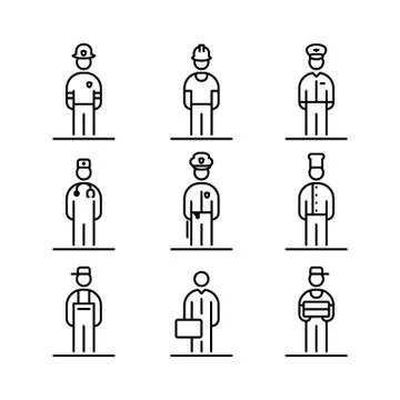 Set of professions icons avatar simple flat style illustration Stock Illustration