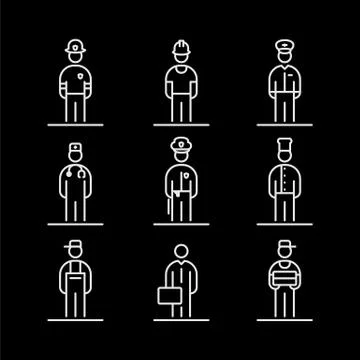 Set of professions icons avatar simple flat style illustration Stock Illustration