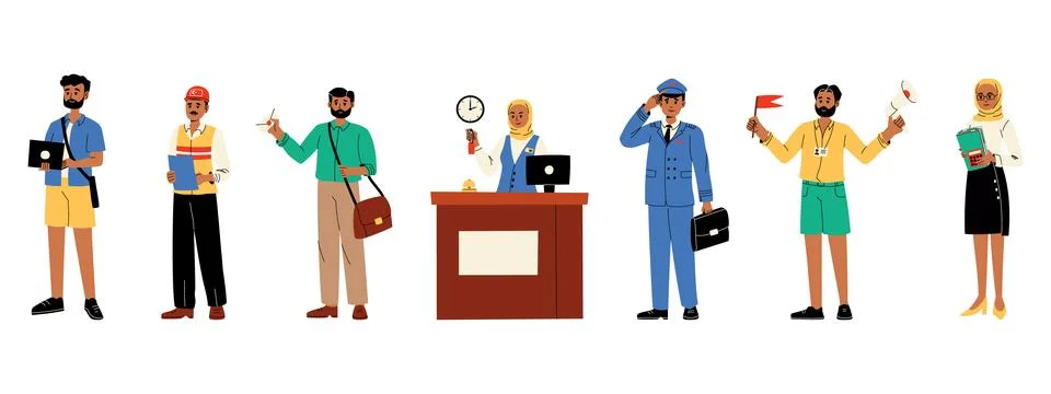 Set of professions. Programmer, engineer, builder, postman, receptionist, p.. Stock-Illustration