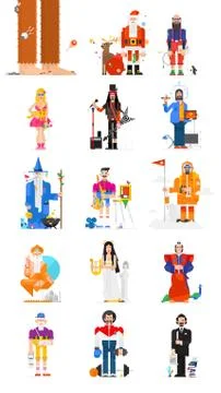 Set professions: wizard, climber, goddess, designer, artist, athlete,programm Stock Illustration