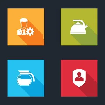 Set Profile settings, Kettle with handle, Coffee pot and User protection icon Illustration