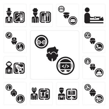 Set of Programmer, Builder, Scientist, Maid, Concierge, Spaceman, Waiter, Plu Grats Stockgrafik