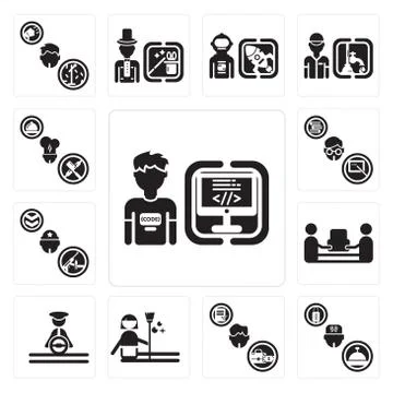 Set of Programmer, Concierge, Manager, housekeeper, Driver, mover, Soldier, T Grats Stockgrafik