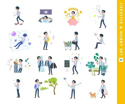 A set of Programmer engineer man about hobbies and lifestyle.type B Stock Illustration