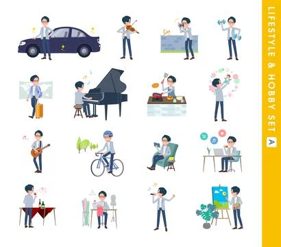 A set of Programmer engineer man about hobbies and lifestyle.type A Stock-Illustration