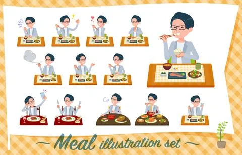 A set of Programmer engineer man about meals Stock Illustration