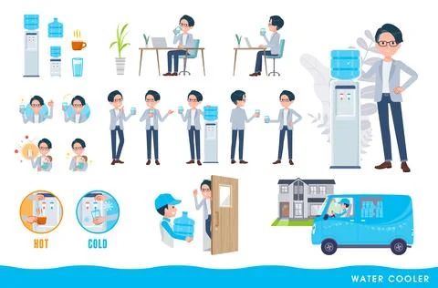 A set of Programmer engineer man and water cooler Illustrazione stock
