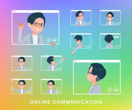 A set of Programmer engineer man communicating online Stock Illustration