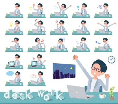 A set of Programmer engineer man on desk work Stock Illustration