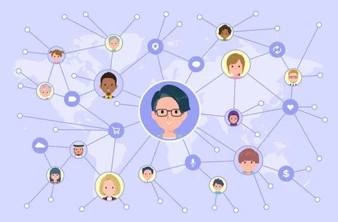 A set of Programmer engineer man disseminating information on social media Illustrazione stock
