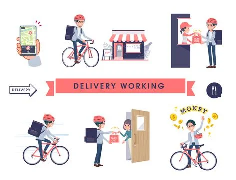 A set of Programmer engineer man doing delivery work Illustrazione stock