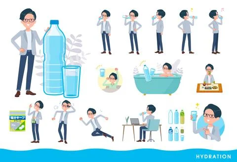 A set of Programmer engineer man drinking water Stock Illustration
