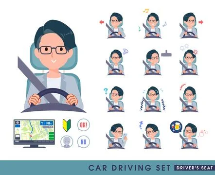 A set of Programmer engineer man driving a car(driving seat) Ilustración de archivo