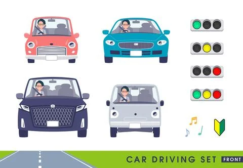 A set of Programmer engineer man driving a car(front) Stock Illustration