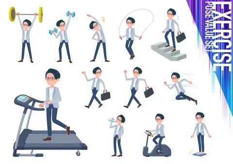 A set of Programmer engineer man on exercise and sports Illustrazione stock