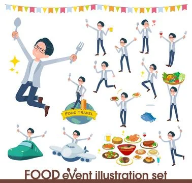 A set of Programmer engineer man on food events Illustrazione stock