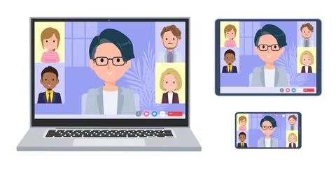 A set of Programmer engineer man having an online meeting Stock-Illustration