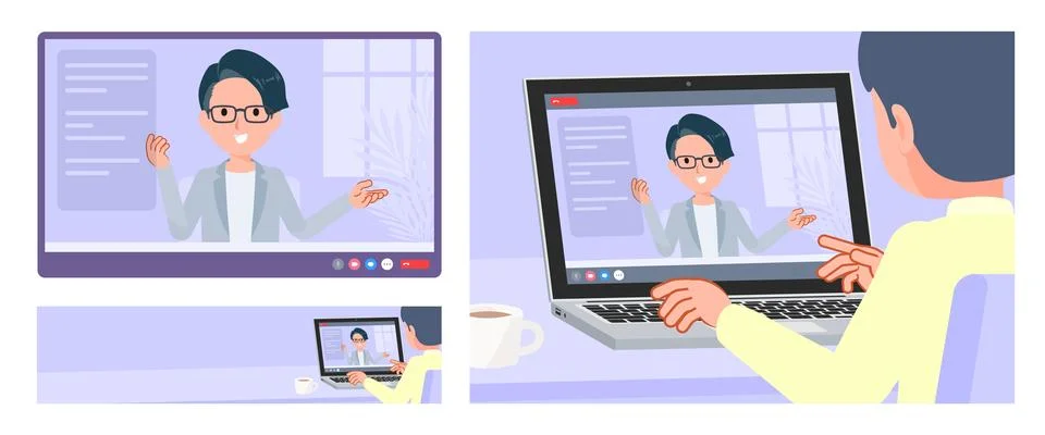 A set of Programmer engineer man having a video chat Stock Illustration