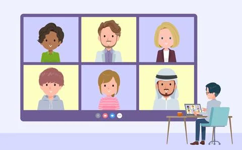 A set of Programmer engineer man having a video chat with multiple people Stock Illustration
