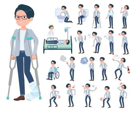 A set of Programmer engineer man with injury and illness Illustrazione stock