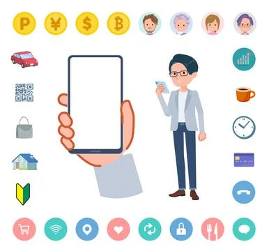 A set of Programmer engineer man looking at a smartphone screen Stock Illustration