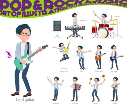 A set of Programmer engineer man playing rock 'n' roll and pop music Stock-Illustration
