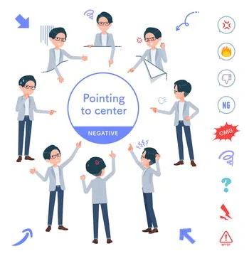 A set of Programmer engineer man pointing in different directions Stock Illustration