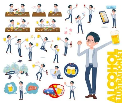 A set of Programmer engineer man related to alcohol Illustrazione stock
