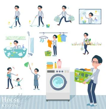 A set of Programmer engineer man related to housekeeping such as cleaning a.. Stock Illustration