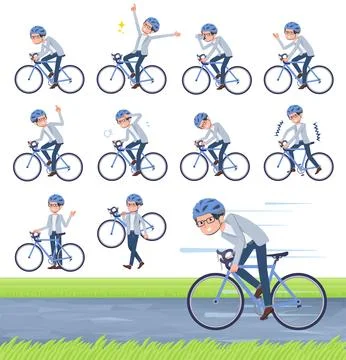 A set of Programmer engineer man on a road bike Illustrazione stock