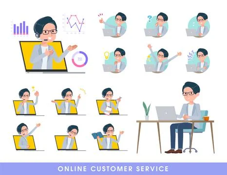 A set of Programmer engineer man serving customers online Stock Illustration