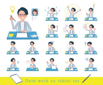 A set of Programmer engineer man studying on a tablet device Stock Illustration