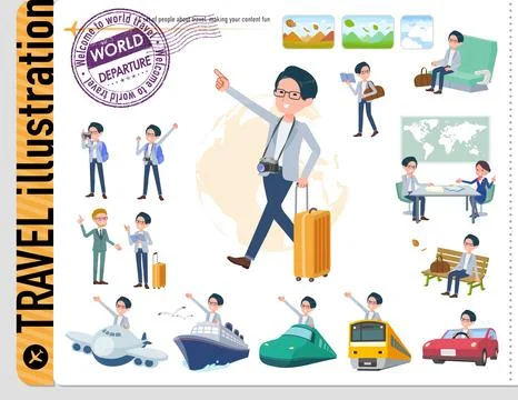 A set of Programmer engineer man on travel Stock Illustration