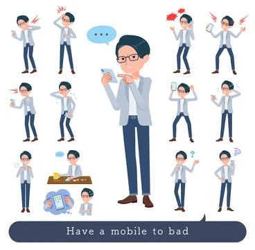 A set of Programmer engineer man to Unhappy using a smartphone Stock Illustration