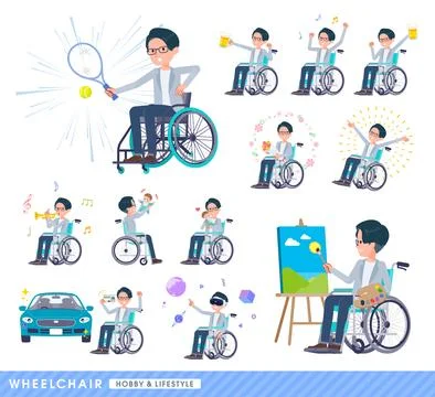 A set of Programmer engineer man in a wheelchair Stock Illustration