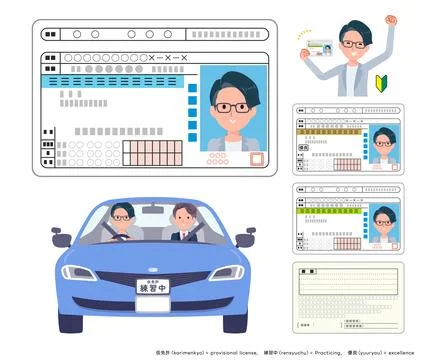 A set of Programmer engineer man who get a driver's license Stock Illustration